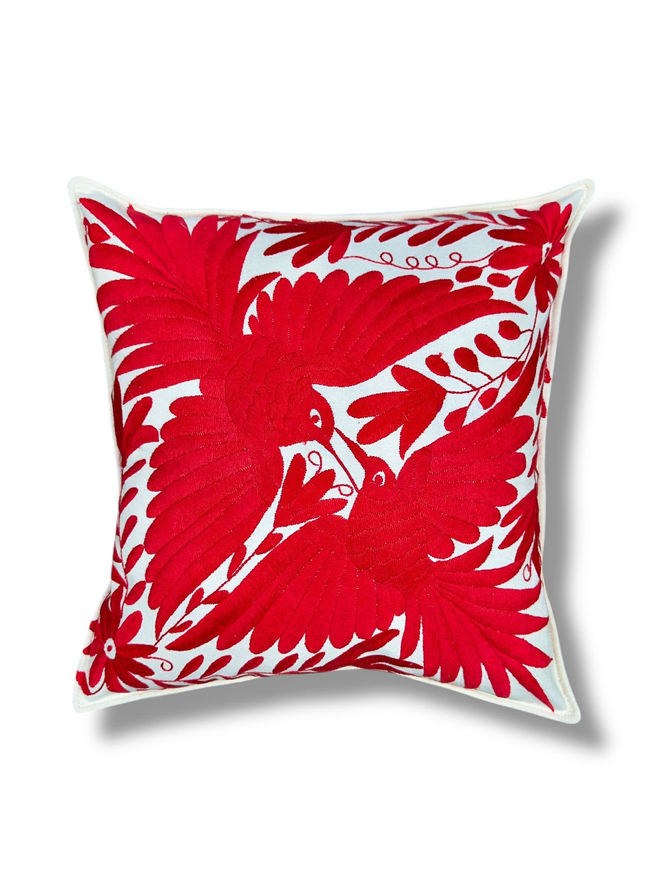 otomi tenango cushion cover, hand embroidered, mexican embroidery, hot red