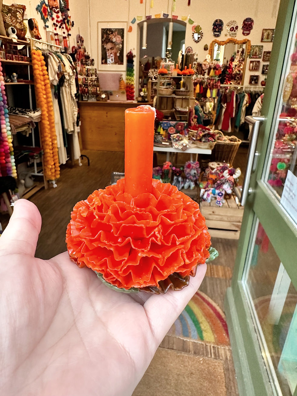 Cempasuchil candle, marigold candle, dia de muertos candle