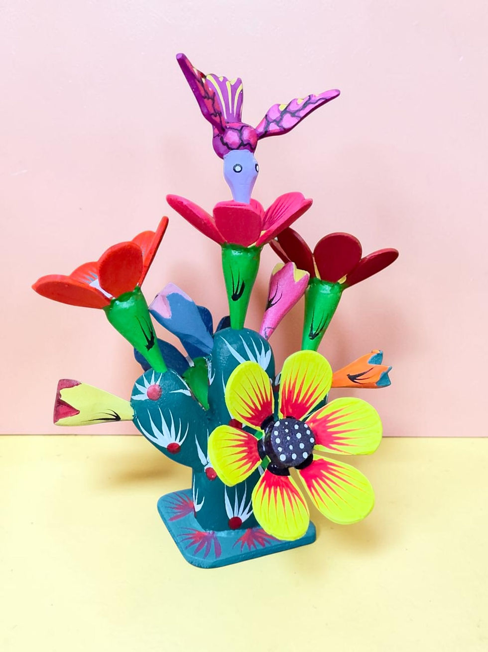 Thumbnail: Mexican folk art decor, hand carved wooden hummingbird, Oaxaca handicrafts, artisan home decor Europe, wooden cactus