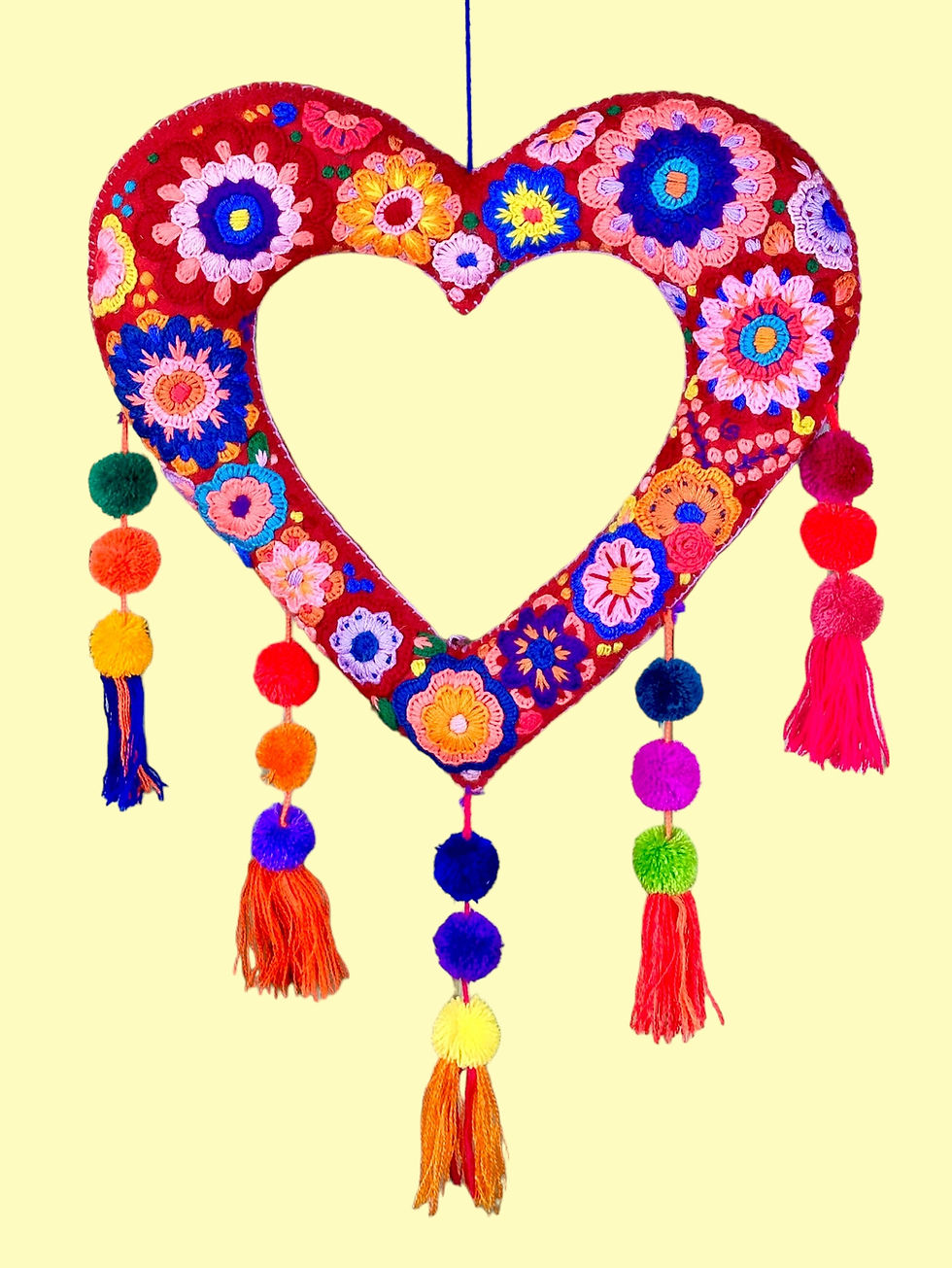 Thumbnail: Embroidered heart with pompoms