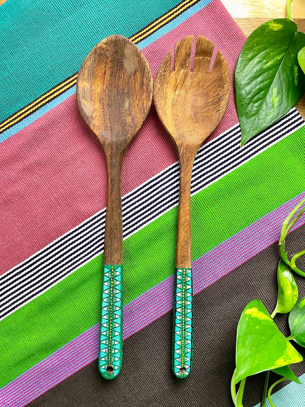 Hand painted wooden salad servers soonaotomi