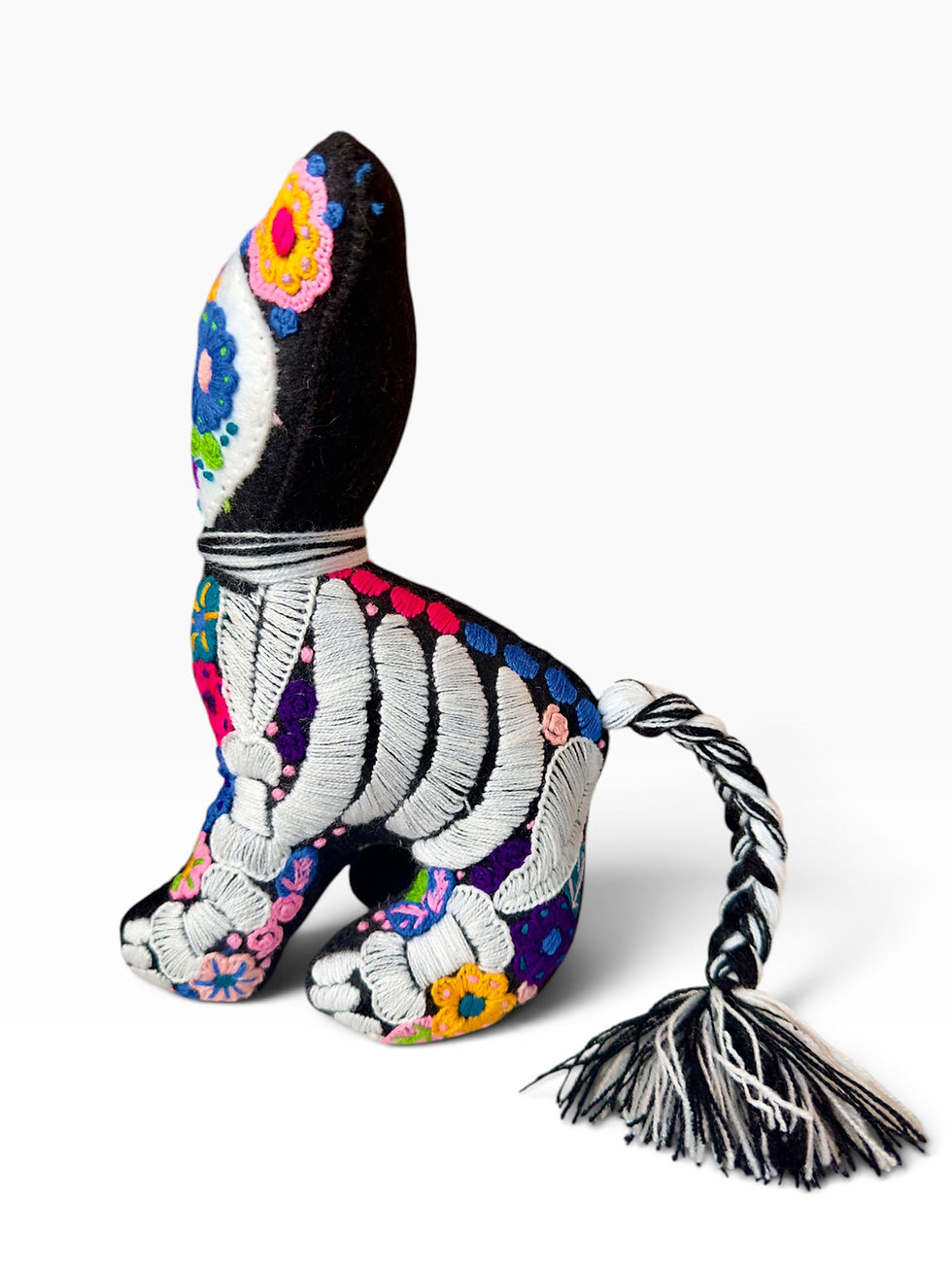Thumbnail: Handmade felt skeleton cat, dia de muertos, day of the dead, hand embroidered