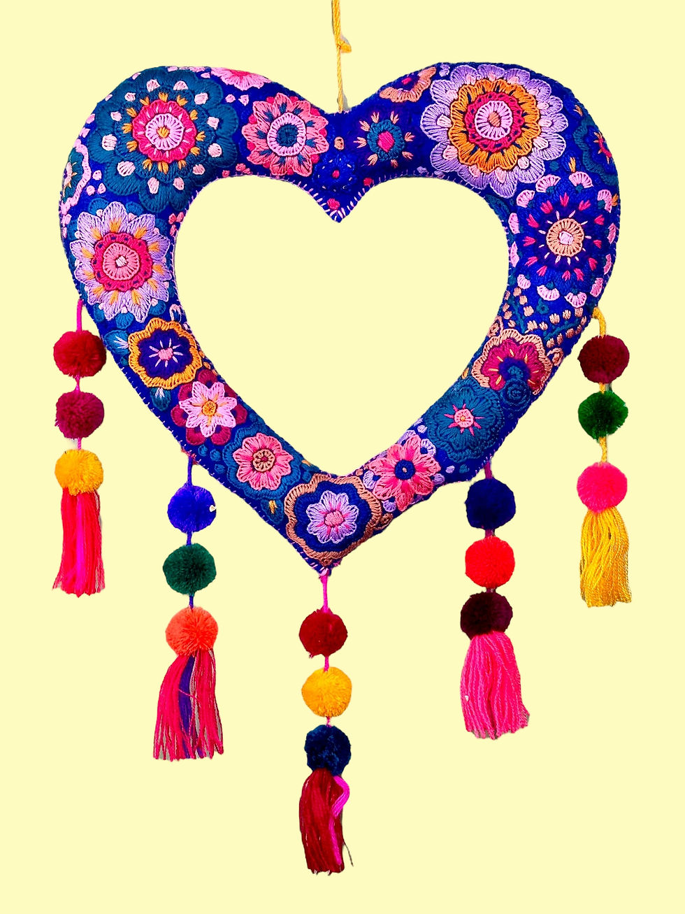 Thumbnail: Embroidered heart with pompoms