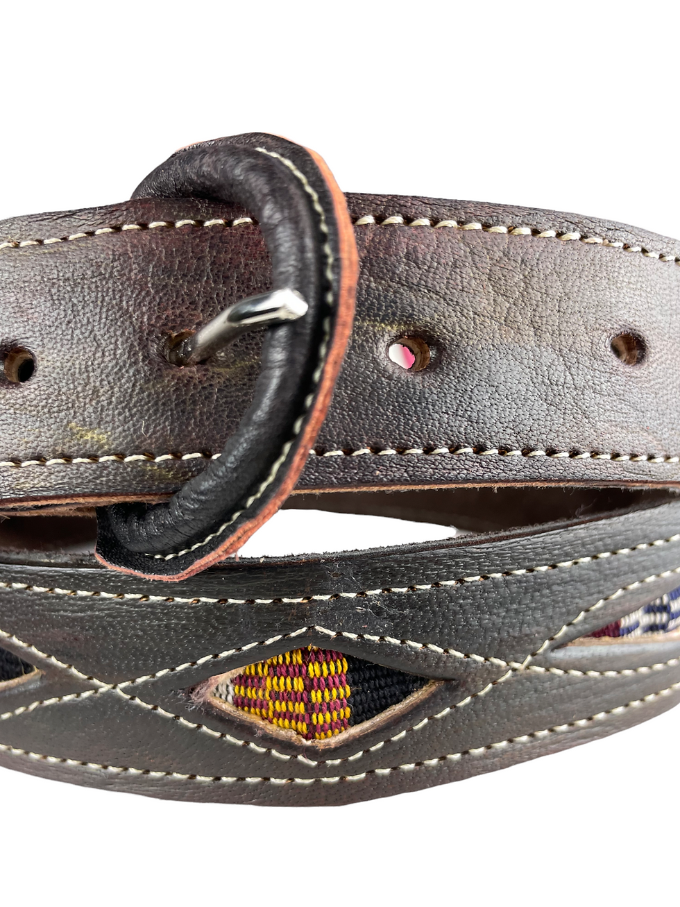 Thumbnail: Guatemalan leather belt with woven textile  Size 36"