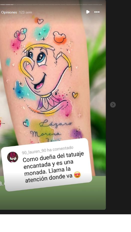 Story original del tatuaje de Chip a color junto al comentario de su dueña