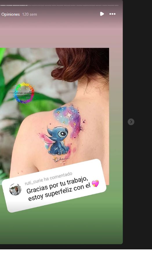 Story original de un tatuaje de Stitch en la espalda junto al mensaje de agradecimiento