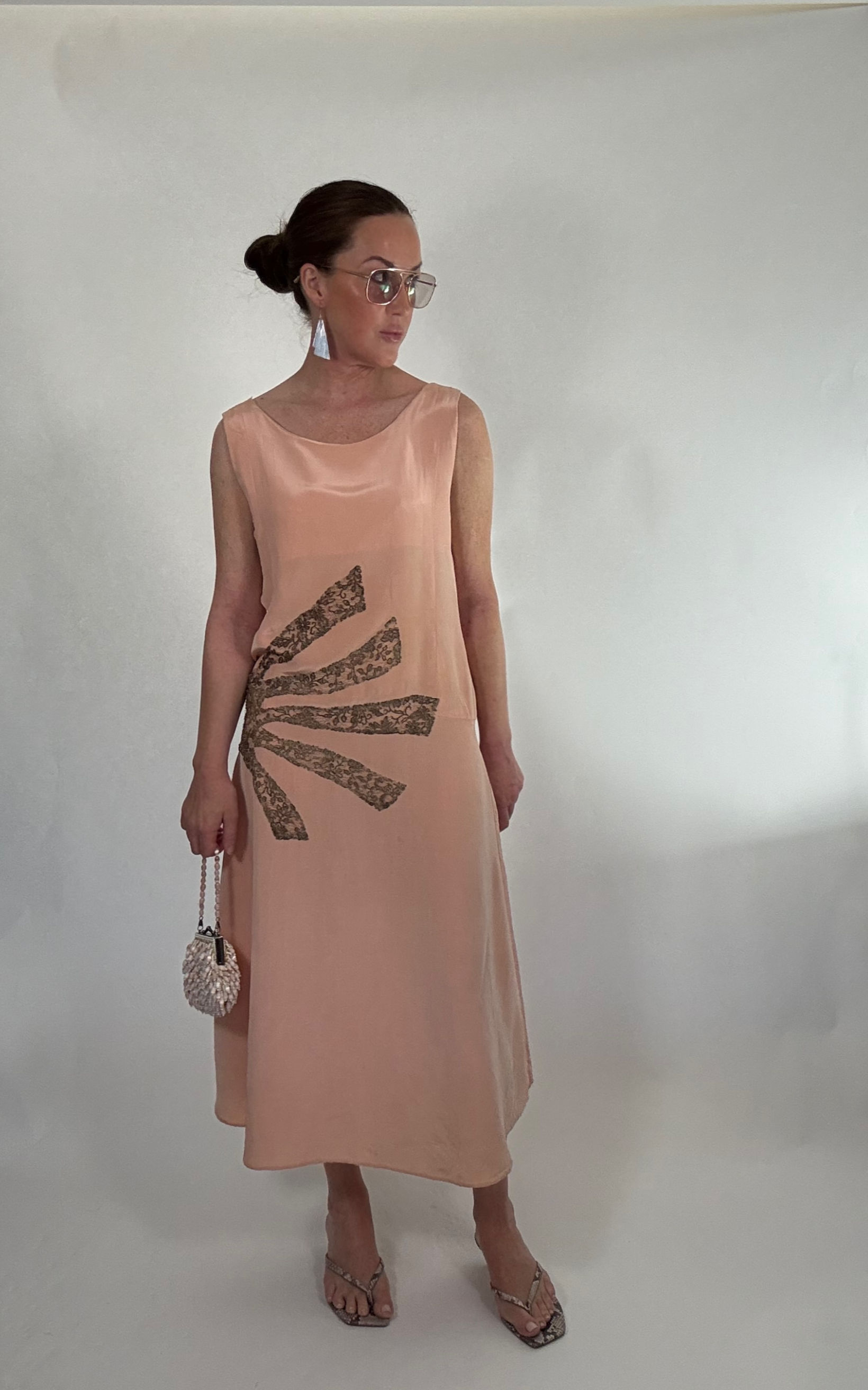 Vintage Silk Lace Dress - Pale Salmon