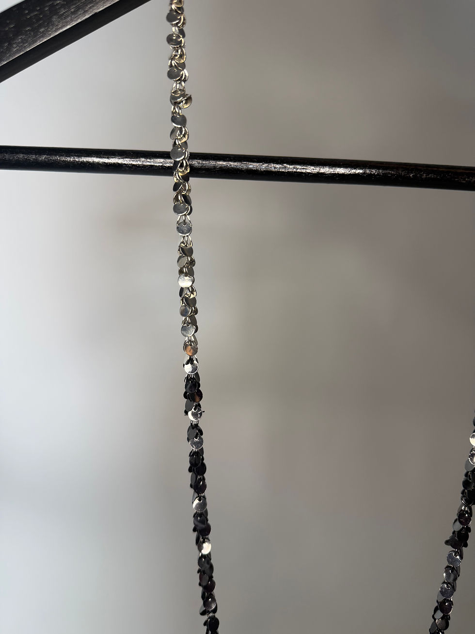 Thumbnail: Preloved Metal paillettes long necklace - silver & black