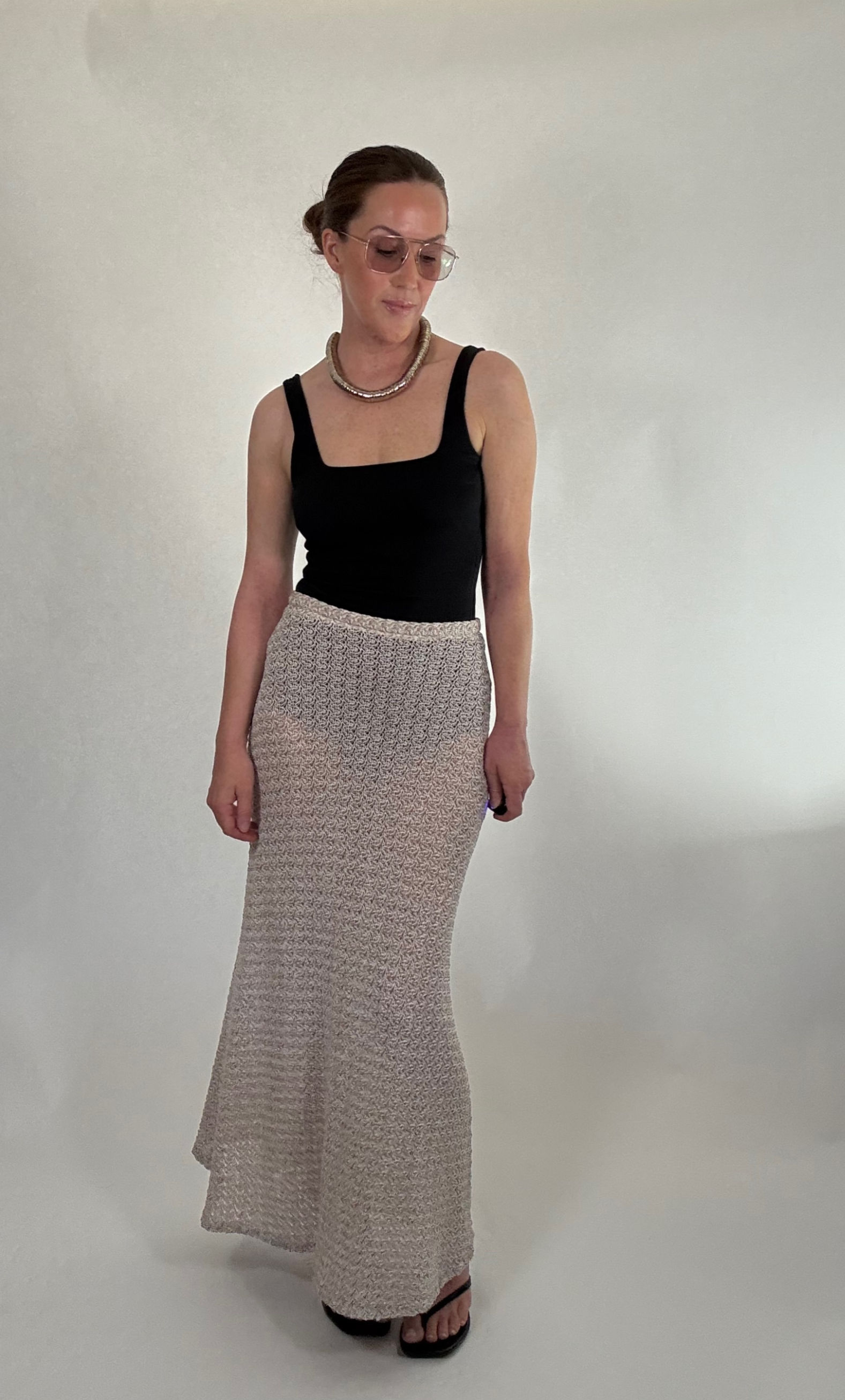 Vintage crochet long skirt - beige