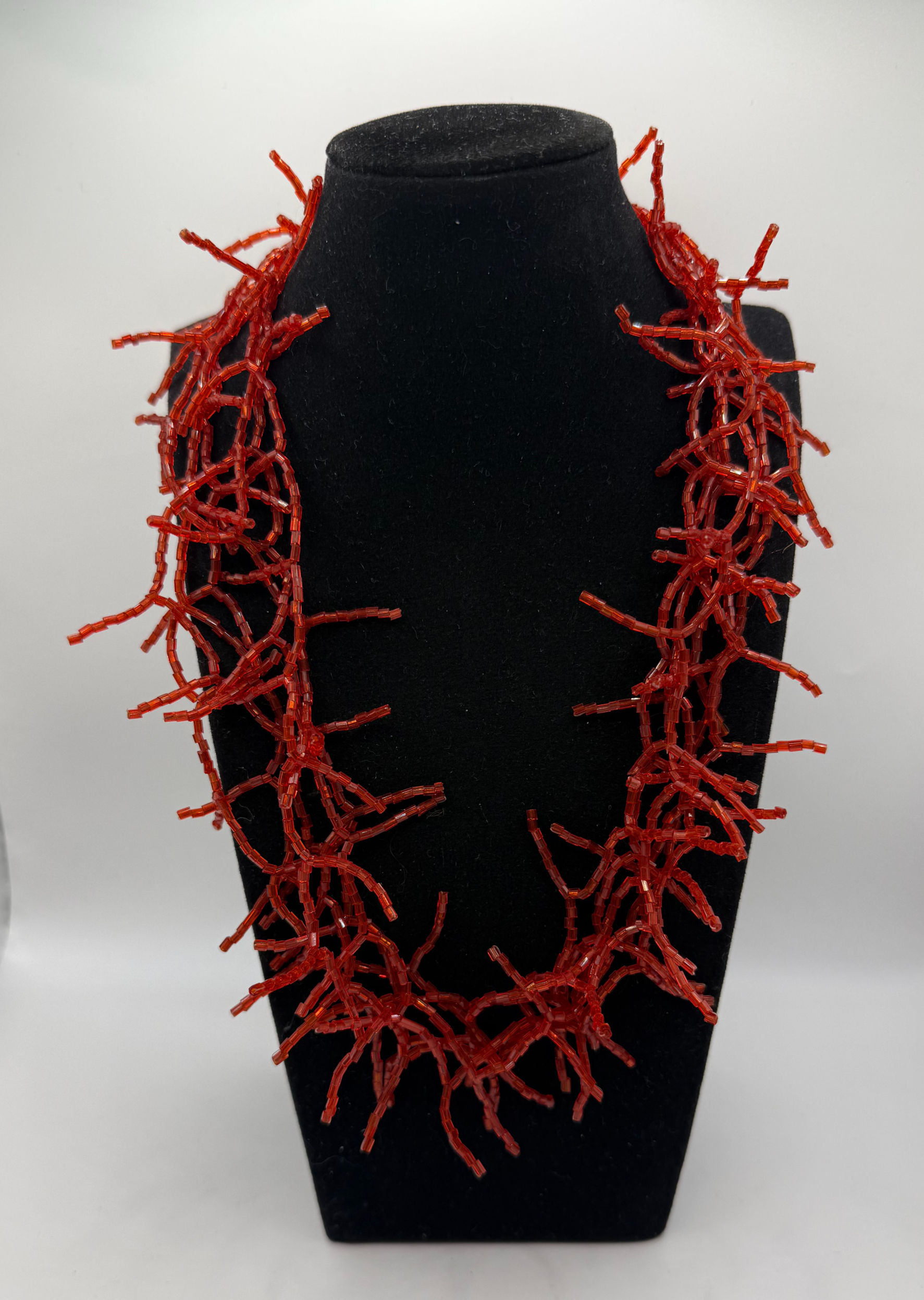 Vintage Beaded Coral Necklace - Red