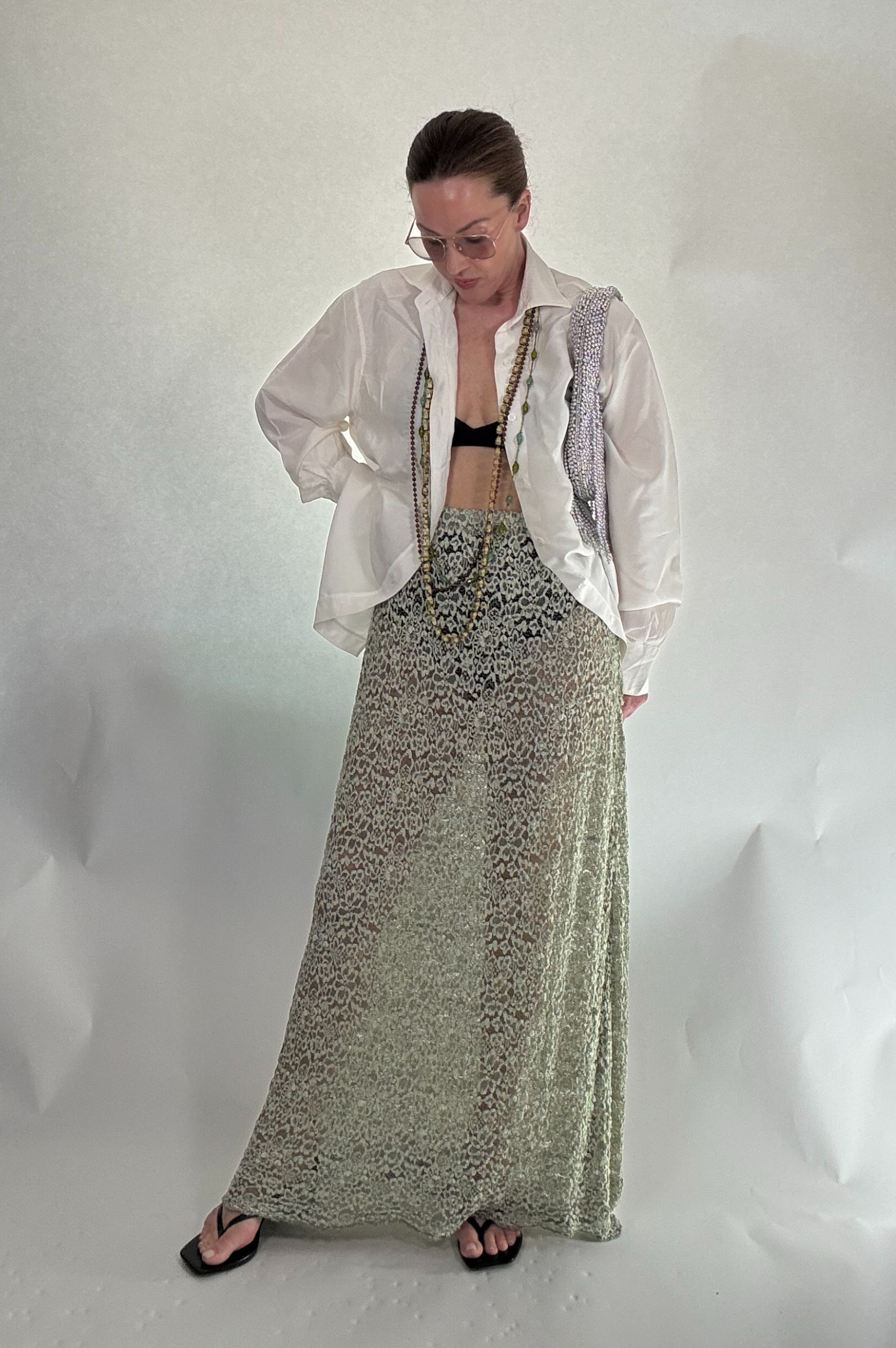 Vintage Lace Maxi Skirt - Mint