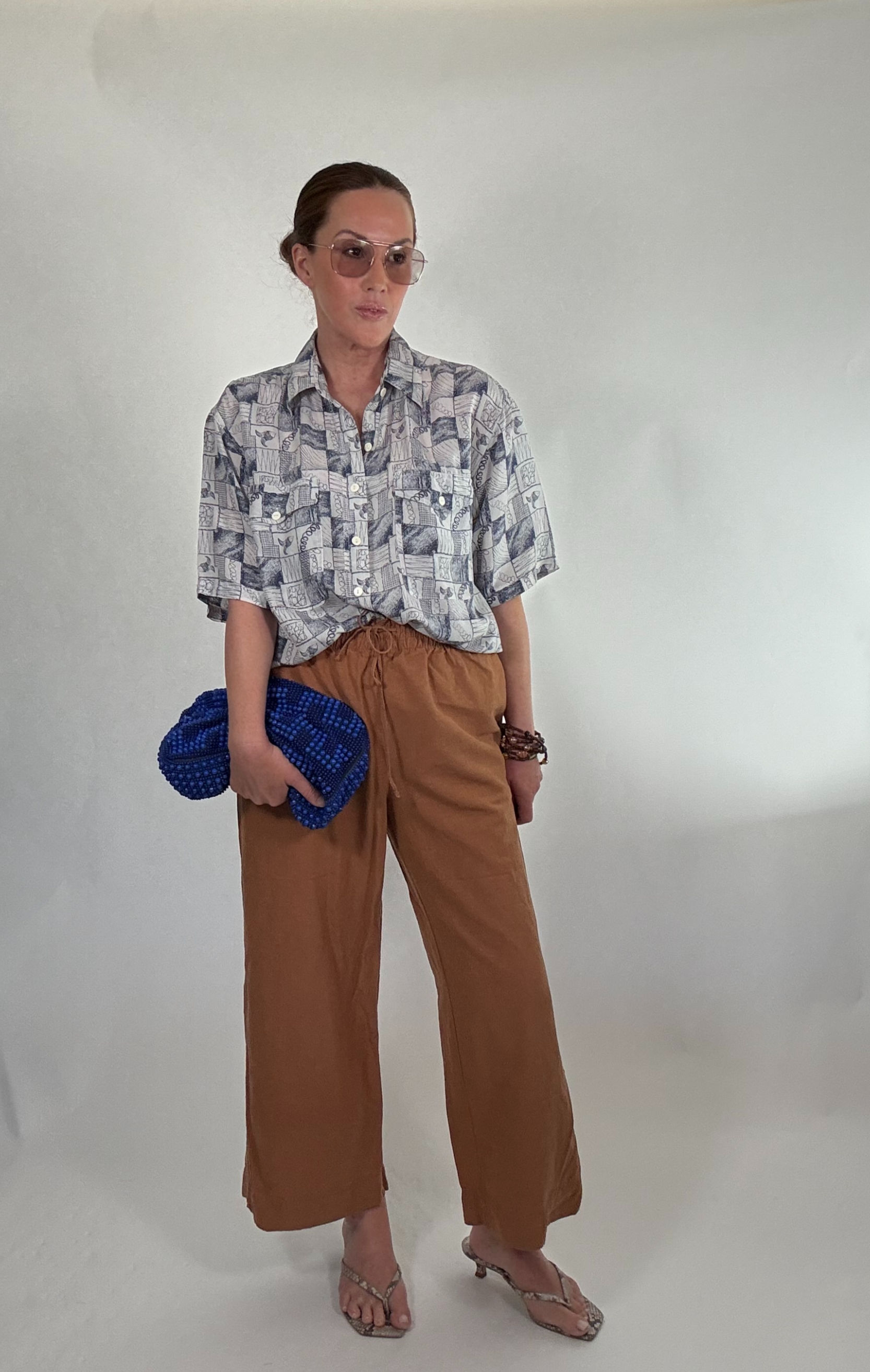 Vintage Silk Shirt - Blue & White