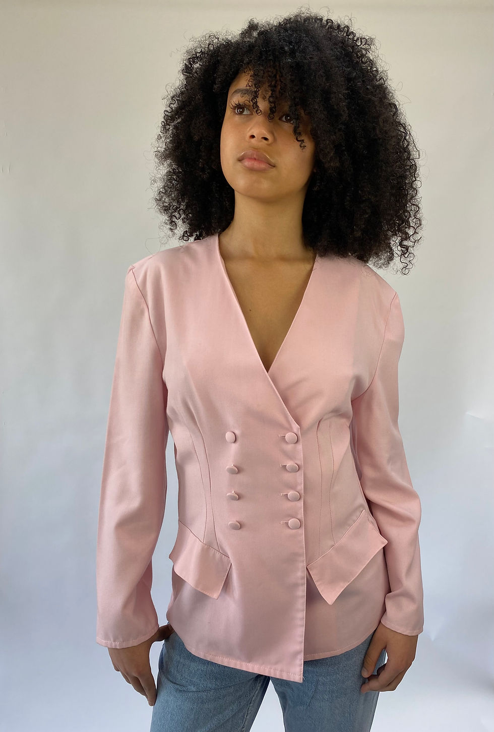 Vintage Tuxedo Button Blouse - Powder Pink