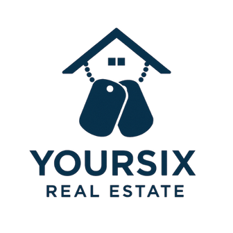 Your Six Real Estate Logo for vets in the phoenix area - blue dog tags with a house roof above it