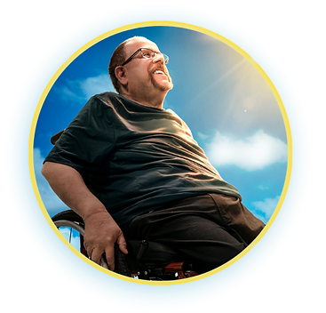 Poster for documentary Just One Man, the story of activist Richard Propes, smiling in a wheelchair.