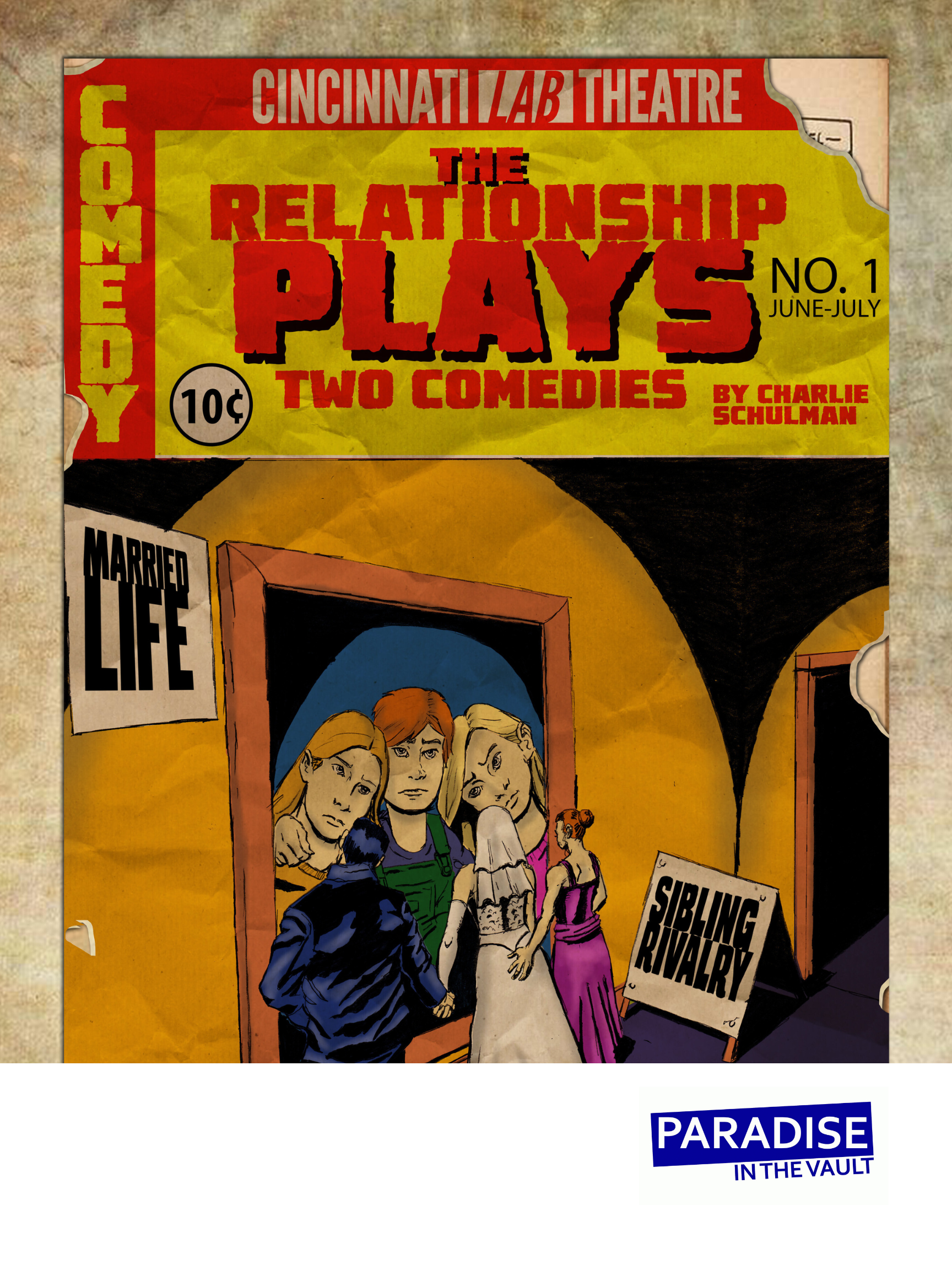 Poster for Charles Schulman writer, producer, consultant play Two comedies, married life and sibling rivalry