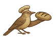 The Mockingbird sourdough bread logo of a mockingbird in a chef's hat holding a loaf of bread.
