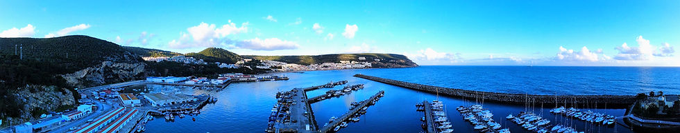 Aerial view of Sesimbra town and its harbor.
