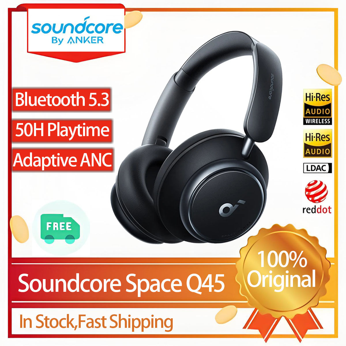 Soundcore Original Space Q45 Wireless Bluetooth Headphones ANC Active Noise Canc