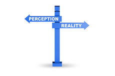 Road sign showing two directions: "Perception" and "Reality."