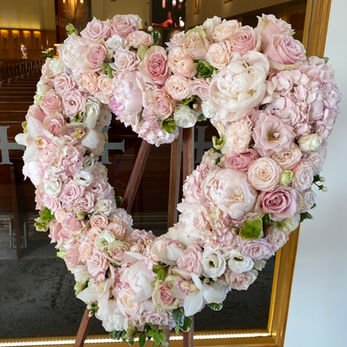 Funeral pink flower heart wreath