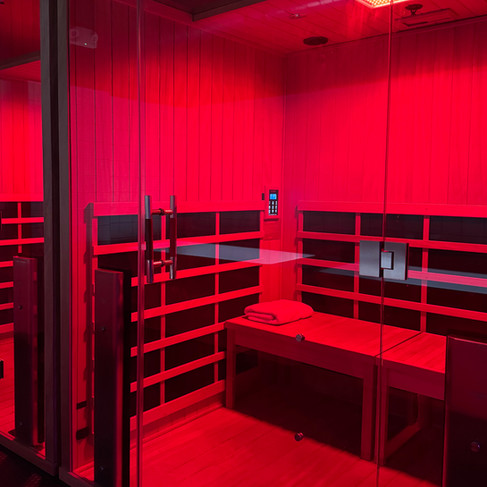 Contrast therapy setup with sauna and cold plunge at B/SPOKE in Boston