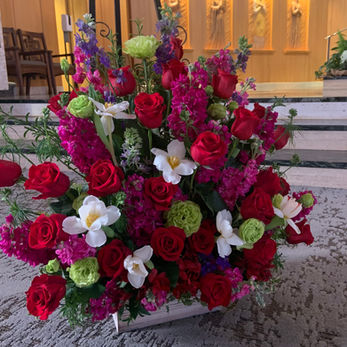 Funeral service red roses floor spray