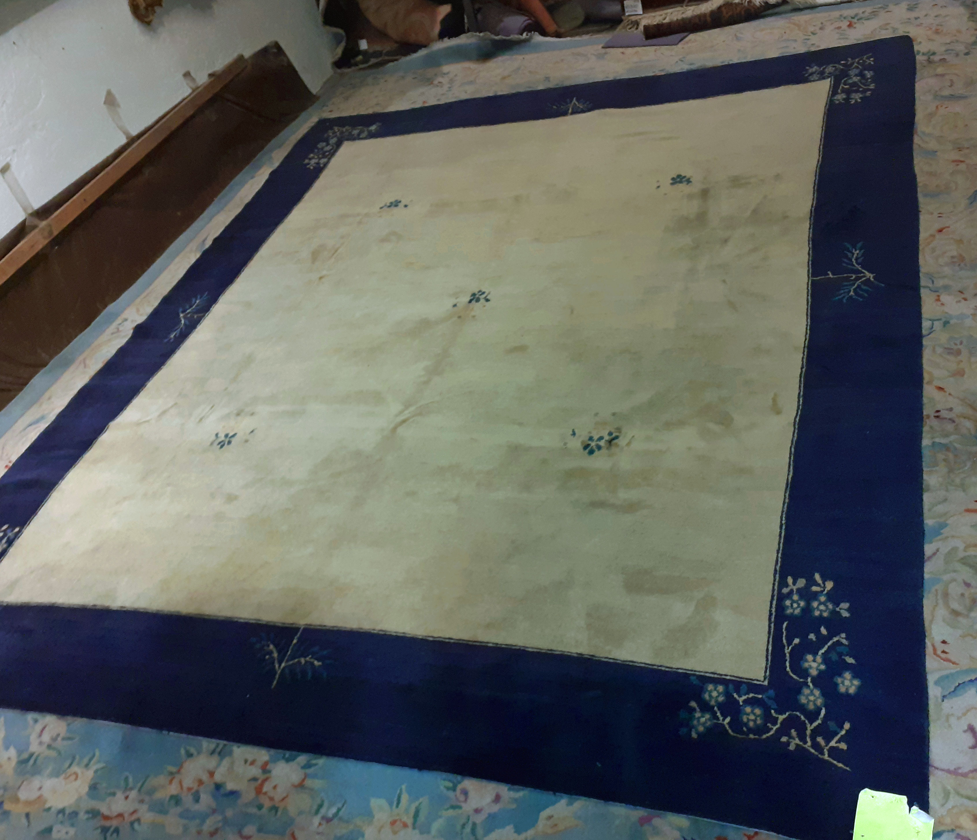 Tibetan Rug in Chinese Design, Blue & Cream