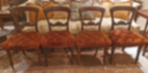 4 Antique Victorian Walnut Chairs, Original Upholstery