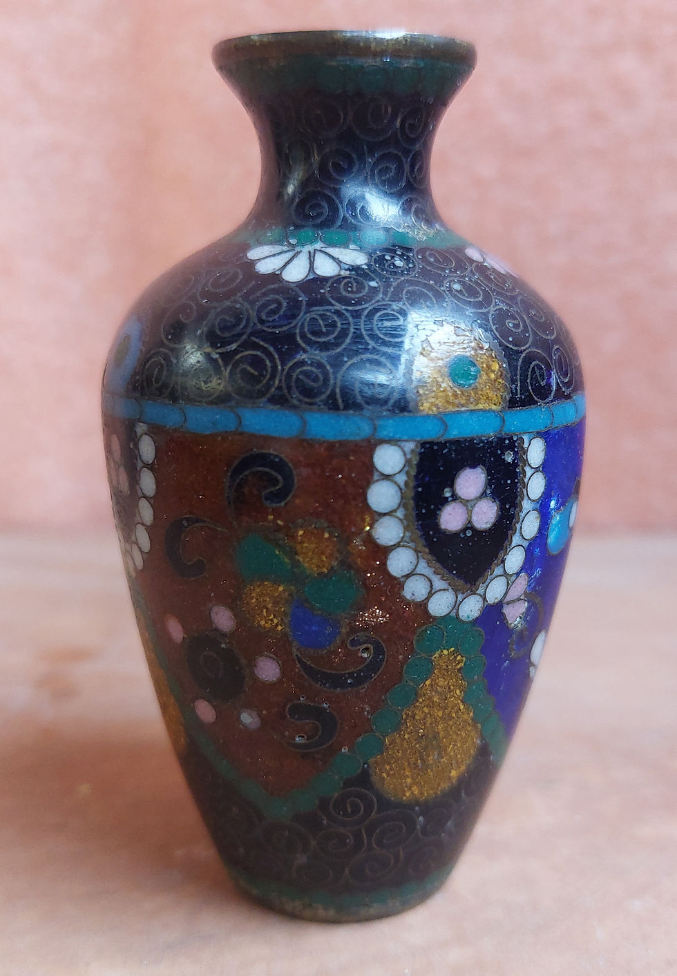 Miniatura: Antique-Japanese-Cloisonné-Vase-3-1/8"-tall