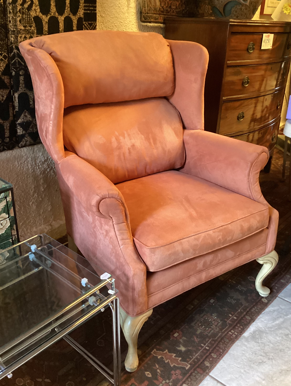 Fine-Upholstered-Wing-Back-Chairs-a-Pair-Faux-Suede