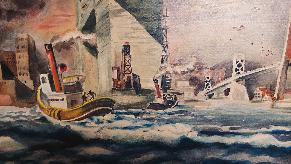 Miniatura: Tug-Boats-Under-Bridge-Benjamin-Franklin-Delaware-River