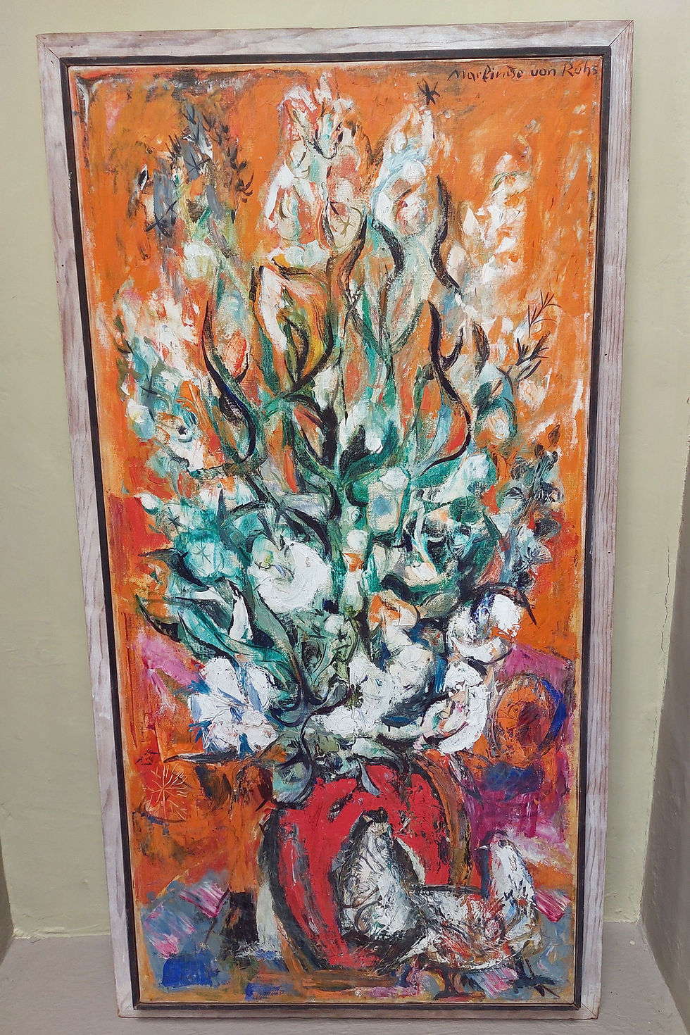 Marlinde-Von-Ruhs-Vase-with-Dove-and-Flowers-Oil-on-Canvas