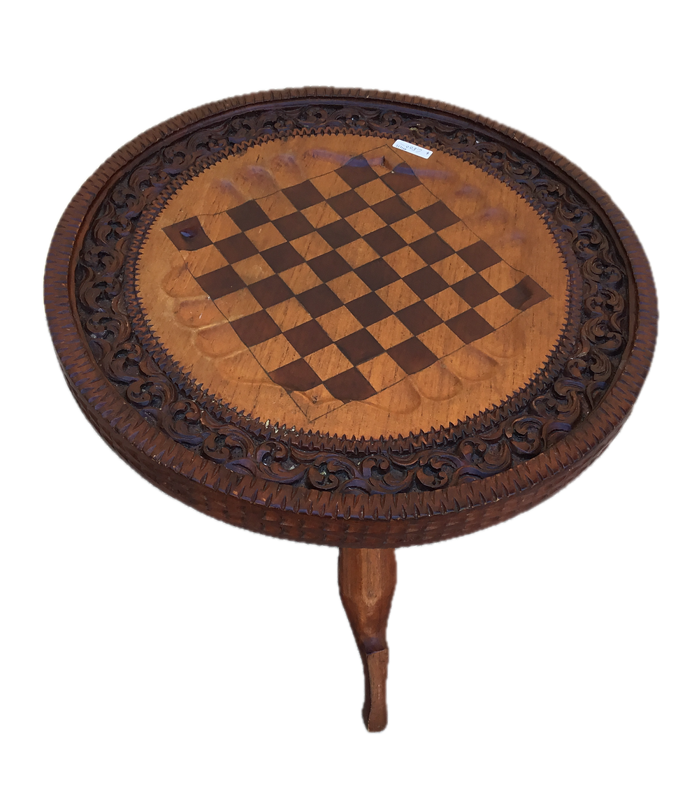 Miniatura: Tropical-Wood-Game-Table-w/Carved-Design