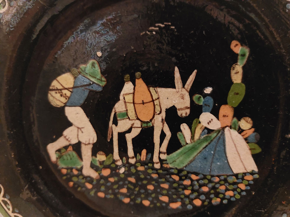 Miniatura: # Vintage Tlaquepaque Tourist Pottery w/Green Border, 7.75" dia.