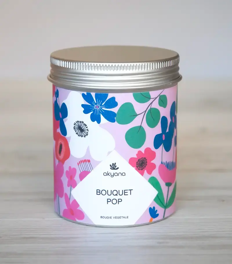 Bougie vegan "Bouquet Pop" avec motifs fleurs des champs