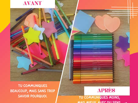 des feutres en désordre puis des feutres rangés