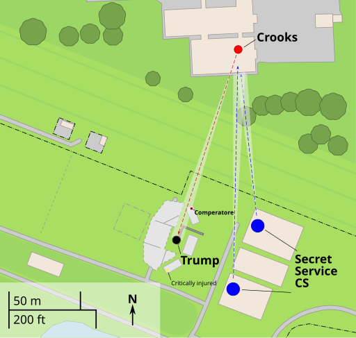 トランプ暗殺未遂事件が発生した公演会場近辺の地図