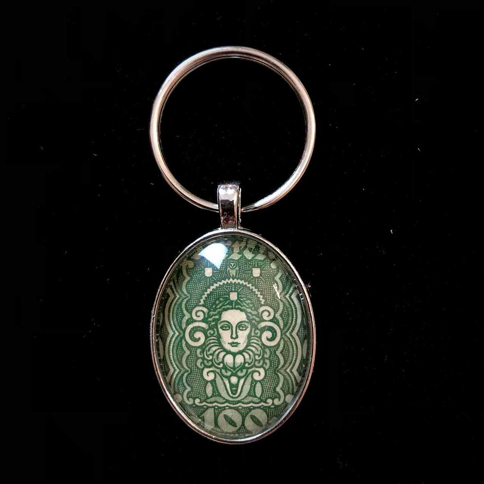 Miniature : Frauenkopf 1922 olivgrün (original Jugendstil)