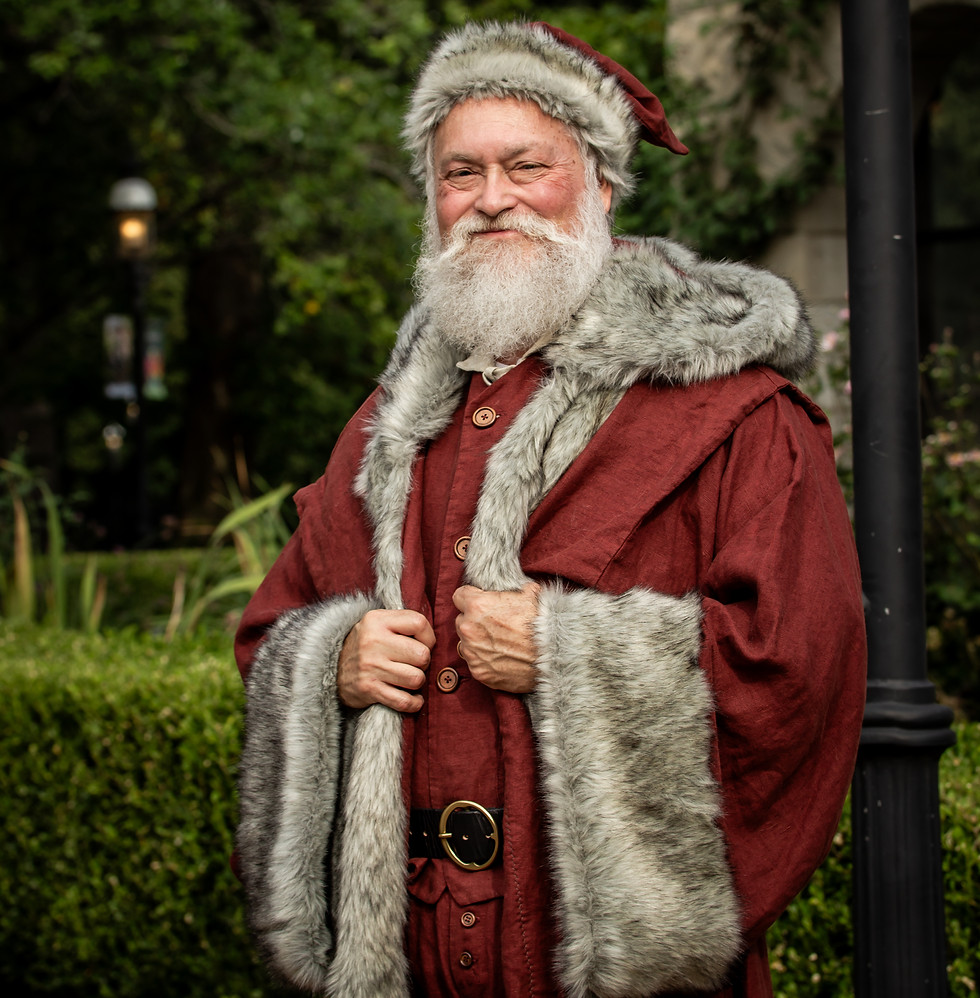 Father Christmas outfit with gray and white fur trim and a robe