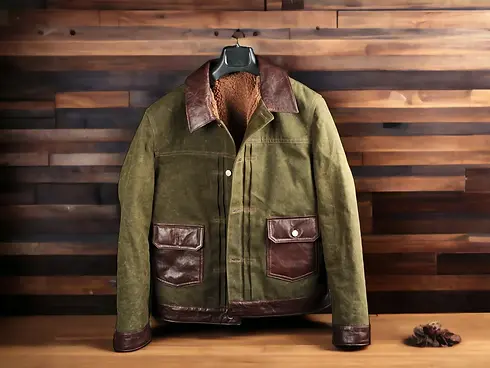 leather-waxed-canvas-jacket-biker-jacket-handmade-jacket-tailored-to-your-size-brown-green
