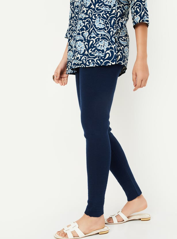 Thumbnail: Women's Knitted Leggings – Navy Blue