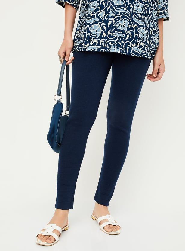 Women's Knitted Leggings – Navy Blue