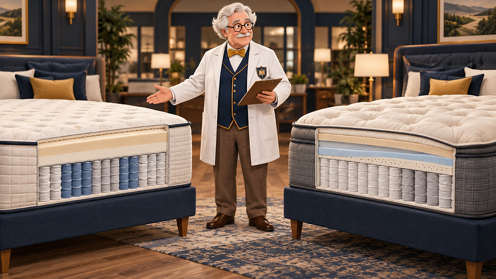 Professor Goodsleep compares a zoned Euro-top hybrid with a plusher traditional pocketed-coil pillow-top mattress.