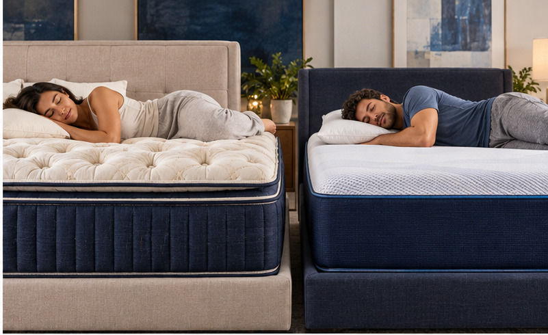 WinkBed vs Glacier sleeper-fit illustration comparing pressure relief and support.