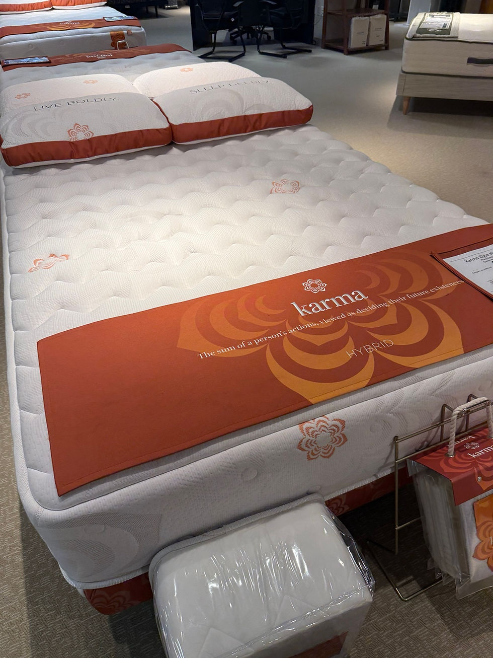 PranaSleep mattress photographed in a retail showroom during Professor Goodsleep's testing.