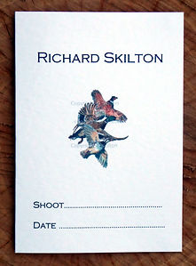 Bespoke, personalised shoot card featuring a pheasant, partridge and duck