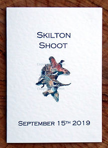 Bespoke shoot card front cover with pheasant, duck and partridge