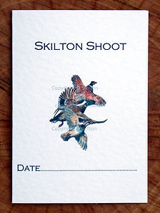 Bespoke shoot card featuring flying pheasant, duck and partridge