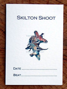Bespoke shoot card with pheasant, duck partridge and also the date and beaters day